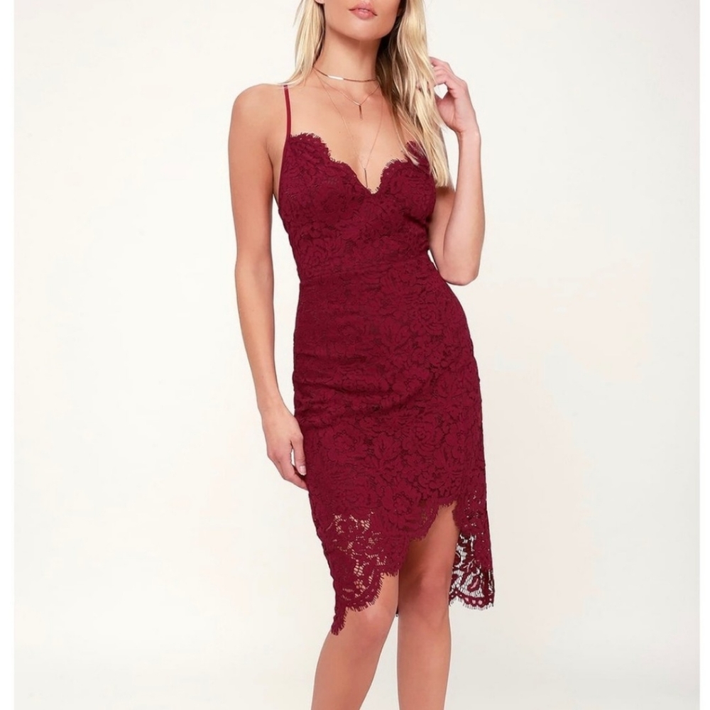 NWOT  Lulus flirting with desire red dress, lace midi backless